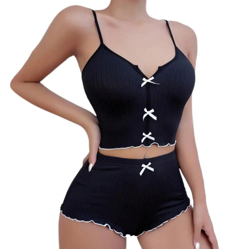 Women's Two-piece Pajamas Elegant Heart Print Homewear Set with Sleeveless Vest High Waist Shorts Summer Sleepwear Outfit