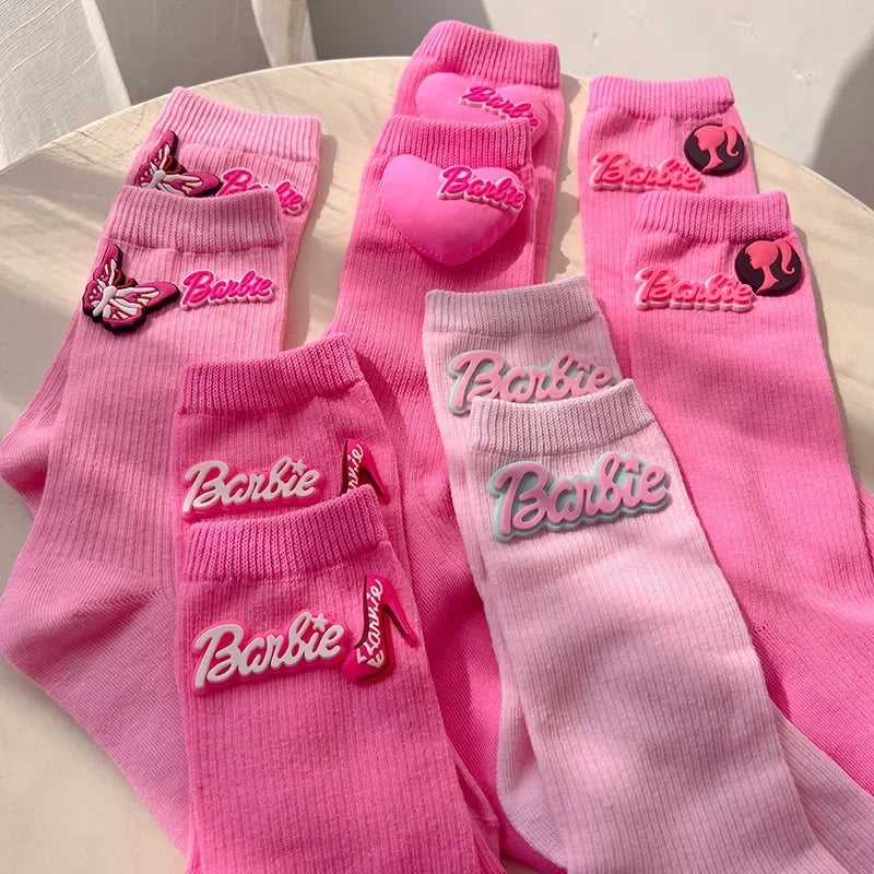 Pink Barbie Kawaii stereoscopic love knitted socks fashion Ins dopamine colourful cute in tube gifts for girls Autumn and Winter