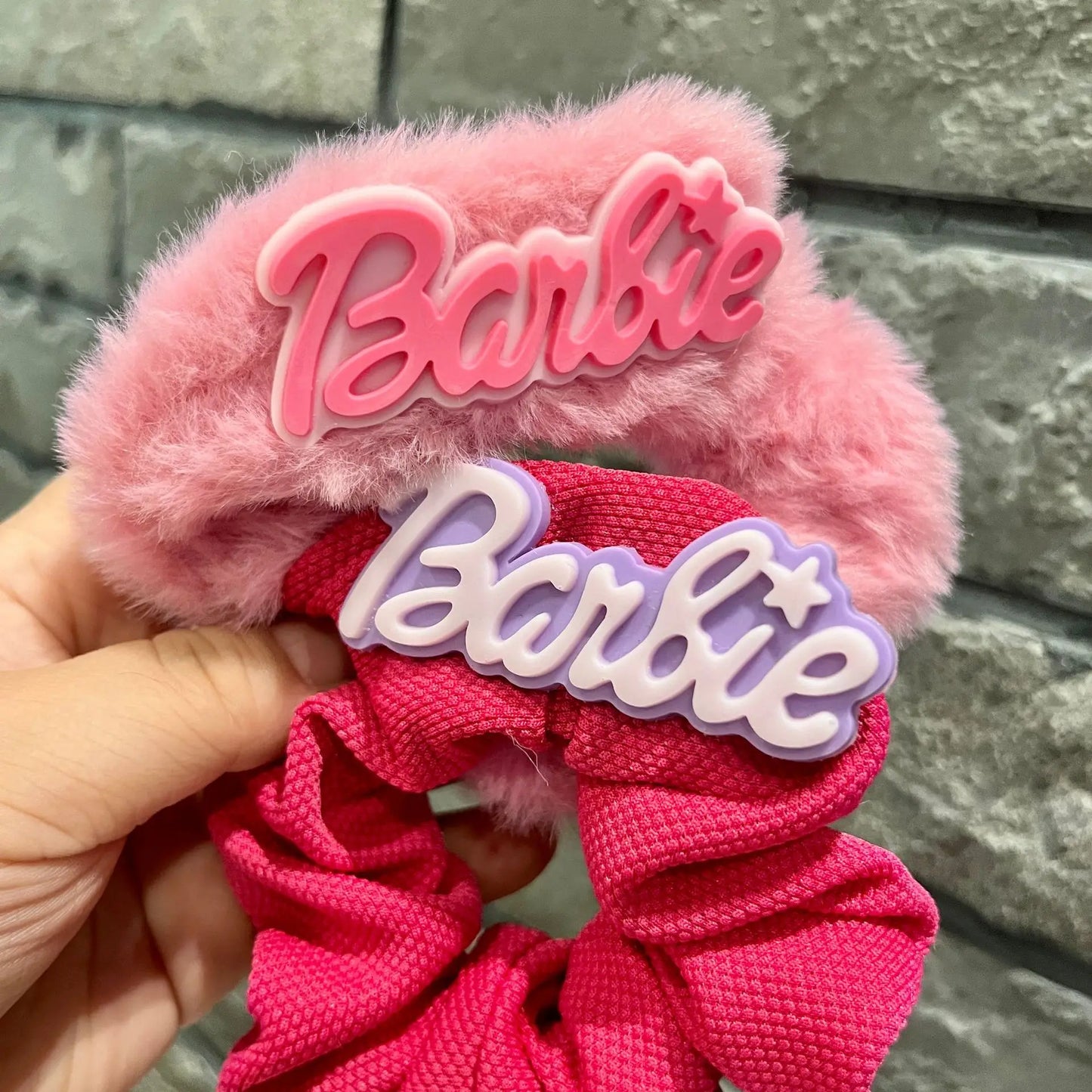 Pink Plush Barbie Hair Ties Sweet Cute Girl Hair Accessories Kawaii Children Hairs Band Cartoon Headwear Friend Gift