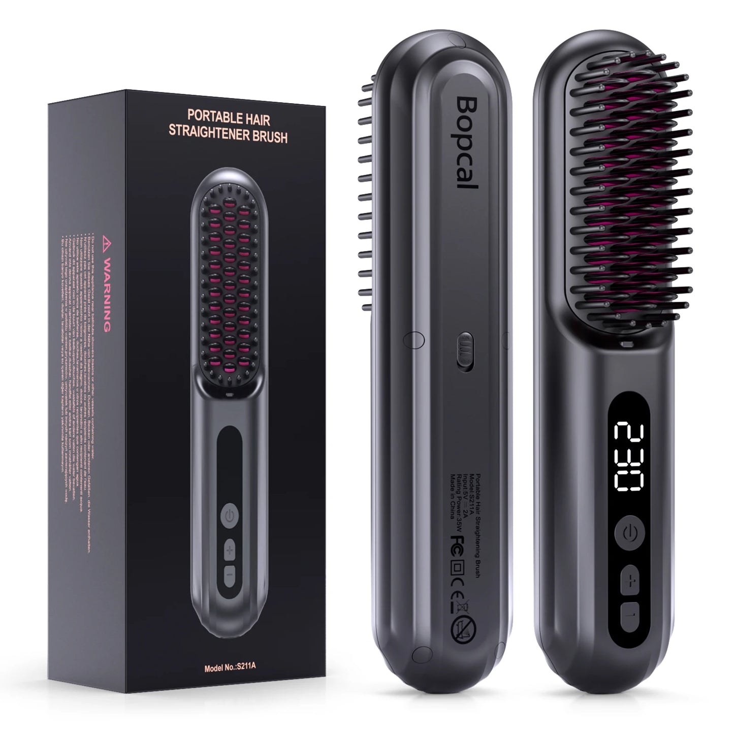 Cordless Hair Straightener Portable Brush 30s Fast Heating 10000mAh Rechargeable 300 Million Negative Ions Straightening Comb