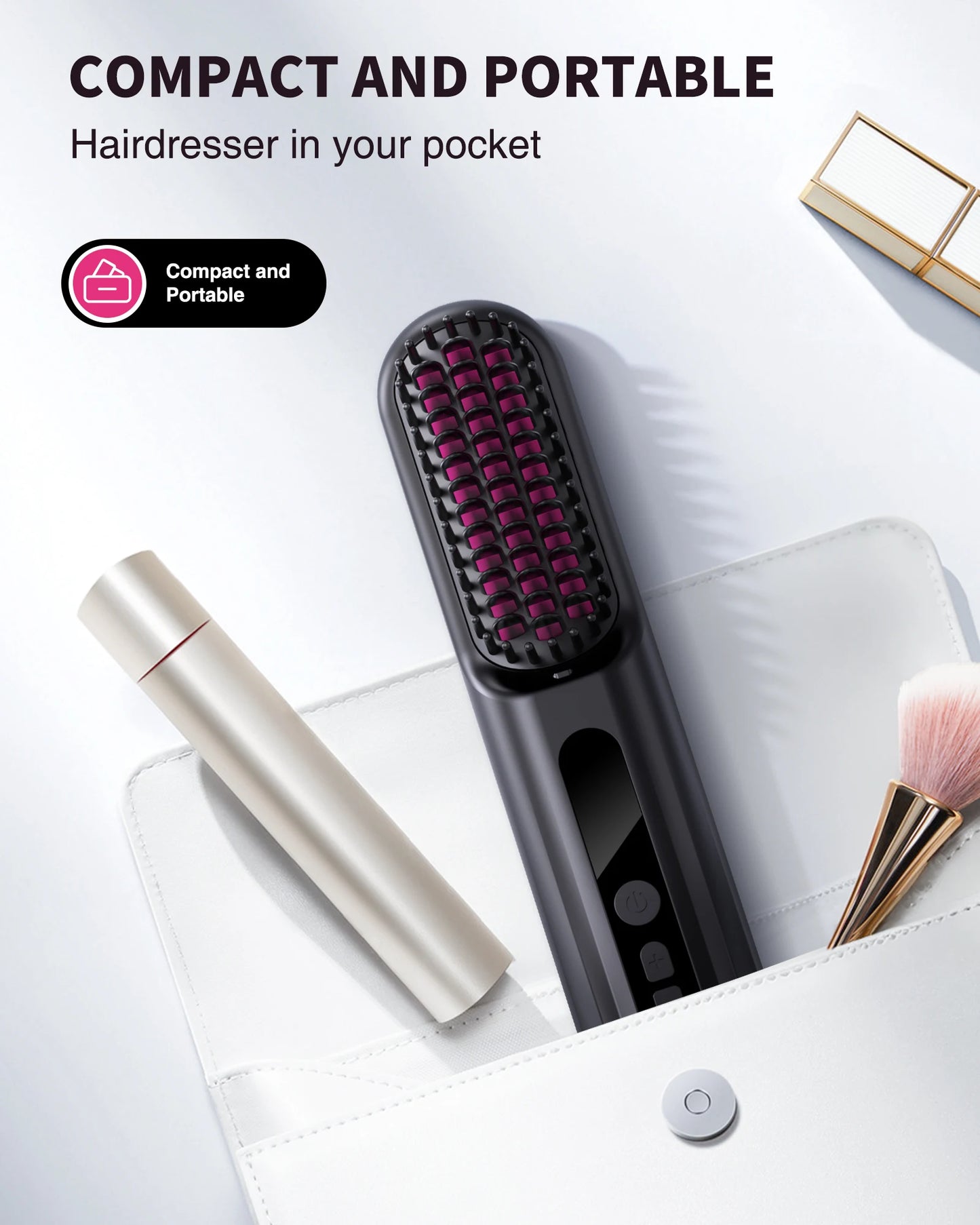 Cordless Hair Straightener Portable Brush 30s Fast Heating 10000mAh Rechargeable 300 Million Negative Ions Straightening Comb