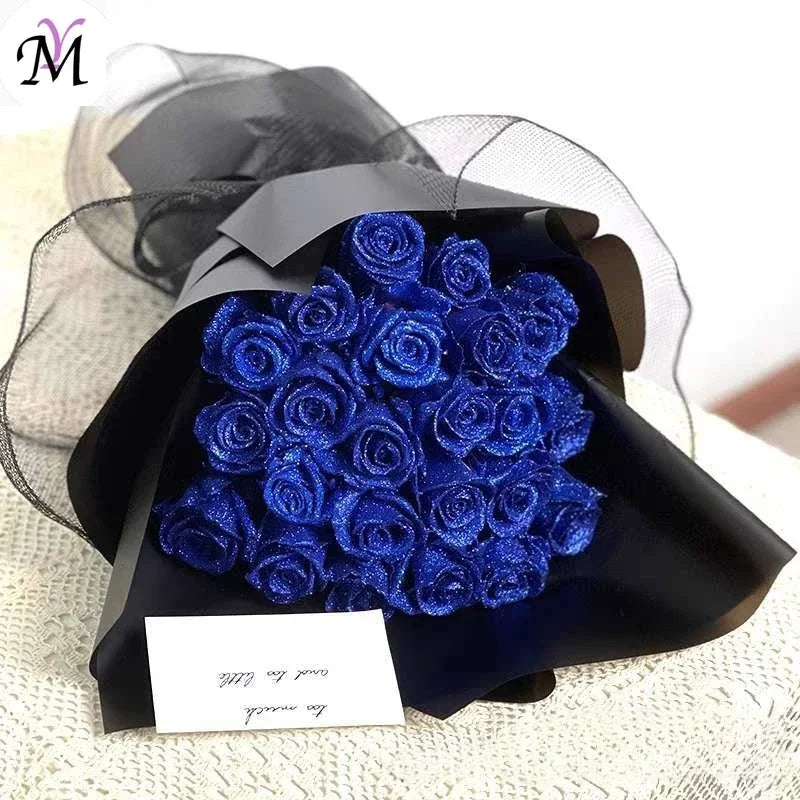 30/50 pcs 7/6 cm Glitter artificial flower rose Mother's/Valentine's Day girl friend wife DIY bouquet gifts for wedding Birthday