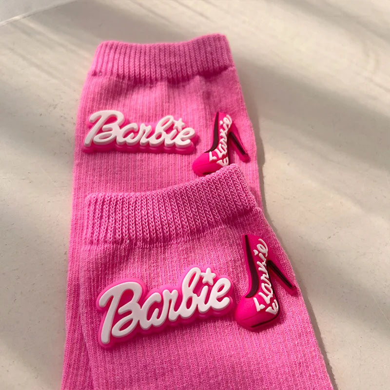 Pink Barbie Kawaii stereoscopic love knitted socks fashion Ins dopamine colourful cute in tube gifts for girls Autumn and Winter