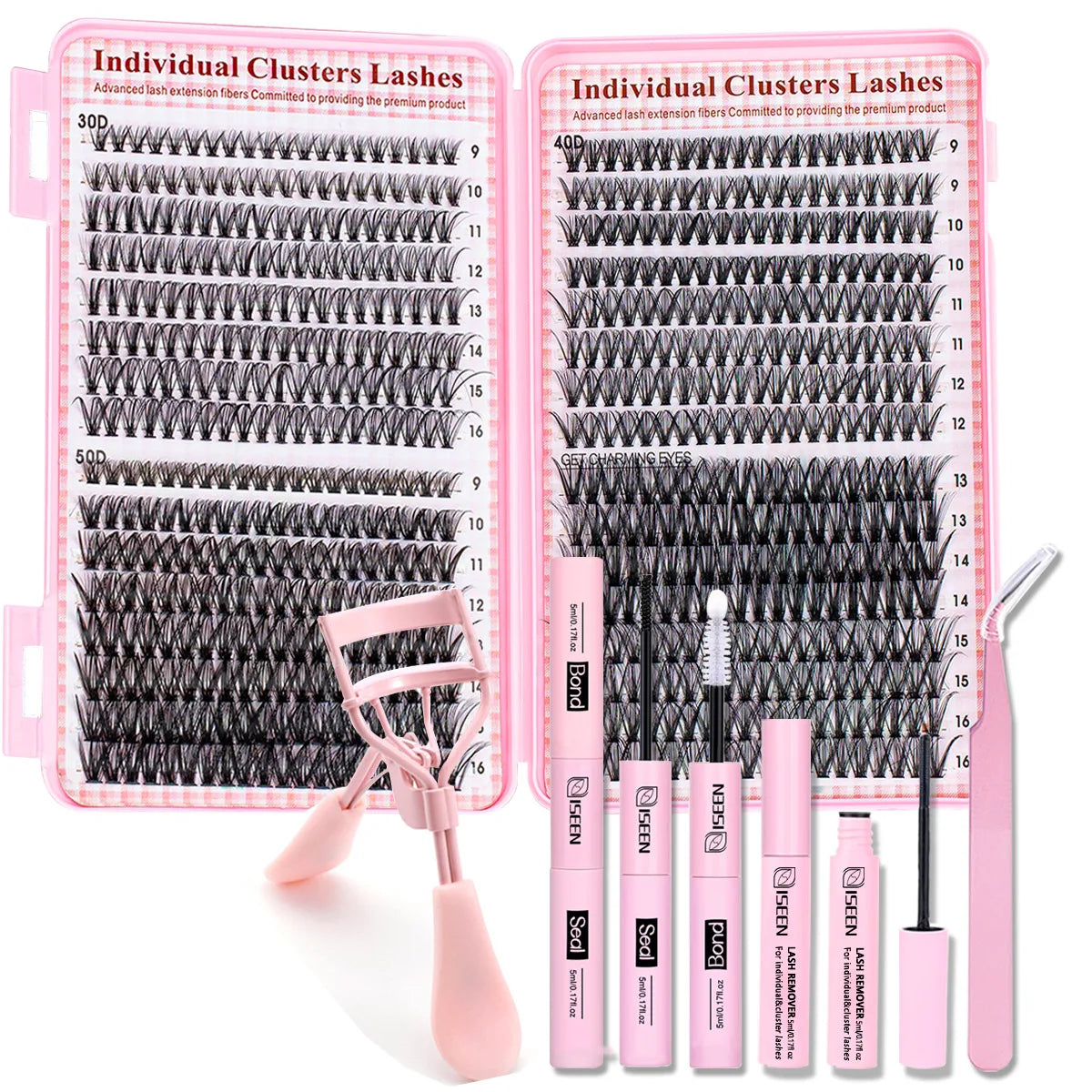 640pcs Individual Lashes DIY False Eyelashes Set Eyelash Extension Kit Lashes Bond and Seal Tweezer Eyelash curler Makeup Tool