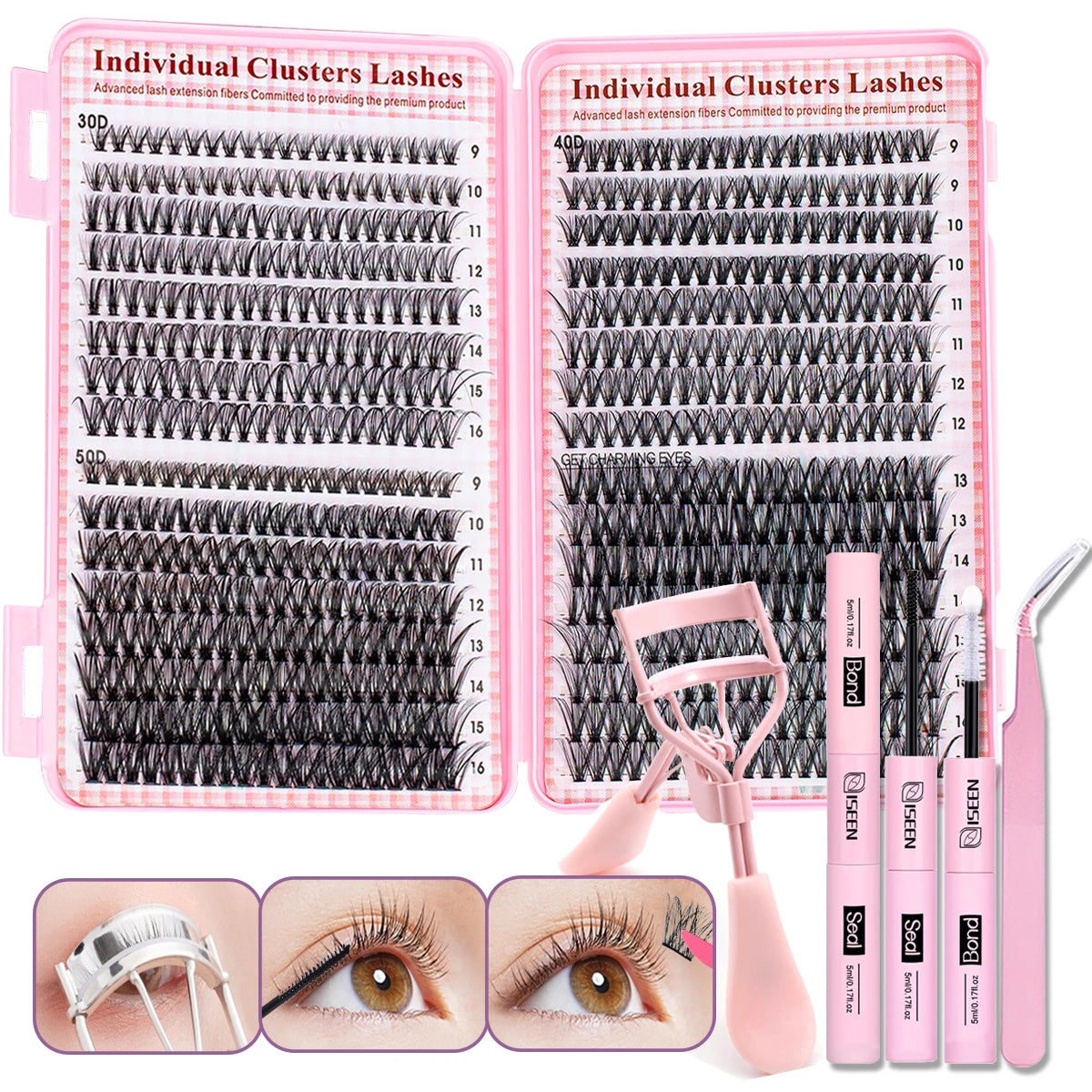 640pcs Individual Lashes DIY False Eyelashes Set Eyelash Extension Kit Lashes Bond and Seal Tweezer Eyelash curler Makeup Tool