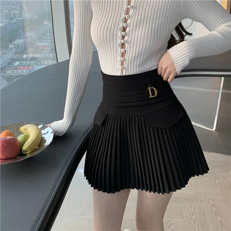 2024 Arrivals High Waist Short Mini Pleated Skirt Streetwear Women Slim Fashion Korea Kawaii A Line Skirt